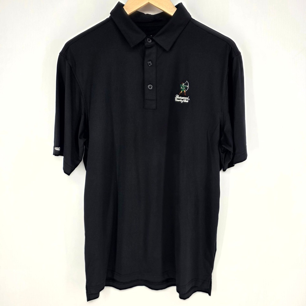 Straight Down Polo Shirt Men Medium Black Sherwood Country Club Performance Golf